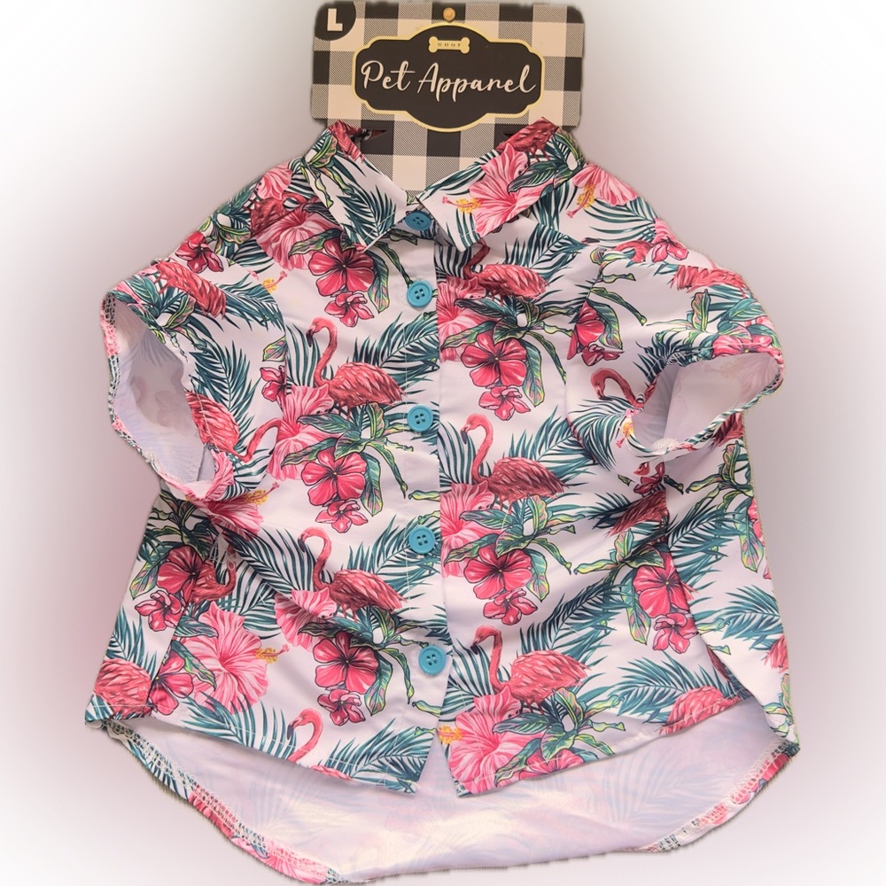 WOOF Pet Apparel Tropical Flamingo Aloha Dog Shirt Large NWT